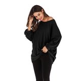 LOVEFERY 2025 New autumn round neck thin solid color long-sleeved top women's knitted sweater bat sleeve loose pullover women's clothing