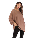 LOVEFERY 2025 New autumn round neck thin solid color long-sleeved top women's knitted sweater bat sleeve loose pullover women's clothing