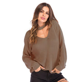 LOVEFERY New Popular trade women's clothing new V-neck pullover top wear neck loose knitted sweater women