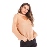 LOVEFERY New Popular trade women's clothing new V-neck pullover top wear neck loose knitted sweater women