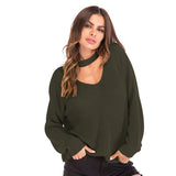 LOVEFERY New Popular trade women's clothing new V-neck pullover top wear neck loose knitted sweater women