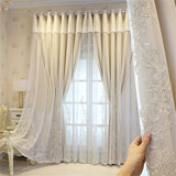 1pc Double Layer Embroidery Curtain With Lace Grommet Top Semi-Blackout Cloth Window Drapes Curtains For Bedroom Living Room Sliding Door Home Decor