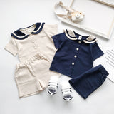 LOVEFERY Children's Suit  Summer New Kindergarten Navy Style Short-Sleeved Shorts Boys and Girls Foreign Trade Cotton and Linen Two-Piece Suit