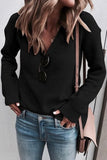 V-Neck Long Sleeve Solid Knit Sweater