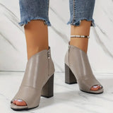 lovefery - Grey Casual Patchwork Asymmetrical Fish Mouth Out Door Wedges Shoes (Heel Height 3.54in)