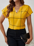 Elegant Plaid V-Neck Blouse for Women - Chic, Comfortable & Versatile, Perfect for Spring/Summer/Fall