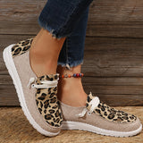 Women's Leopard Print Loafers, Colorblock Lace Up Flat Canvas Shoes, Casual Slip On Shoes