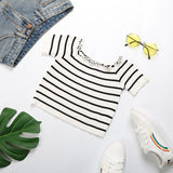 LOVEFERY New Popular trade summer new 2025 one-word shoulder striped navel top short-sleeved fungus edge short t-shirt