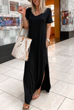 Solid Slit V Neck Irregular Dresses