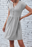 Solid Buckle V Neck A Line Dresses