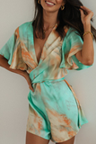 Tie Dye Split Joint Backless V Neck Jumpsuits