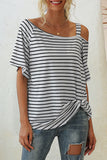 Striped Oblique Collar T-Shirts