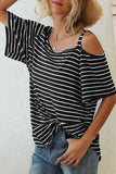 Striped Oblique Collar T-Shirts