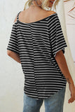 Striped Oblique Collar T-Shirts