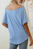 Striped Oblique Collar T-Shirts