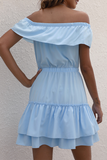 Solid Split Joint Flounce Off the Shoulder Waist Skirt Dresses