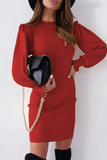 Solid Split Joint O Neck Pencil Skirt Dresses