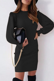 Solid Split Joint O Neck Pencil Skirt Dresses