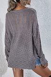 Solid Split Joint Slit V Neck Tops Sweater