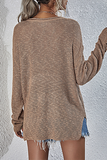 Solid Split Joint Slit V Neck Tops Sweater