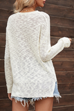 Solid Split Joint Slit V Neck Tops Sweater