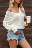 Solid Split Joint Slit V Neck Tops Sweater