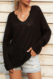 Solid Split Joint Slit V Neck Tops Sweater