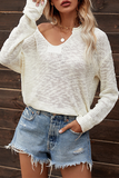 Solid Split Joint Slit V Neck Tops Sweater