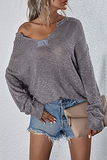 Solid Split Joint Slit V Neck Tops Sweater