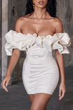 Solid Split Joint Flounce Off the Shoulder Wrapped Skirt Dresses