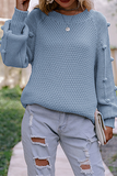 Solid Split Joint O Neck Tops Sweater