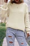 Solid Split Joint O Neck Tops Sweater