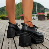 lovefery - Black Casual Frenulum Solid Color Round Out Door Wedges Shoes (Heel Height 3.94in)