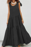 Solid Split Joint O Neck Cake Skirt Dresses