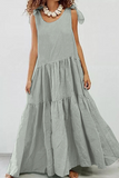 Solid Split Joint O Neck Cake Skirt Dresses