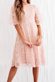 Solid Lace O Neck Cake Skirt Dresses