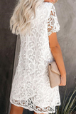 Solid Lace O Neck Straight Dresses