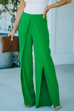 Solid Slit Boot Cut Mid Waist Speaker Solid Color Bottoms