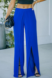 Solid Slit Boot Cut Mid Waist Speaker Solid Color Bottoms