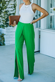 Solid Slit Boot Cut Mid Waist Speaker Solid Color Bottoms