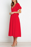 Solid Split Joint Square Collar Cake Skirt Dresses