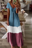 Solid Split Joint V Neck Cake Skirt Dresses