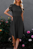 Solid Split Joint O Neck Waist Skirt Dresses