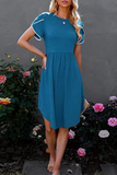 Solid Split Joint O Neck Waist Skirt Dresses