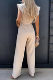 Solid Flounce O Neck Straight Jumpsuits