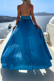 Solid High Opening Halter Cake Skirt Dresses