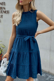 Solid Flounce O Neck Cake Skirt Dresses