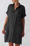 Solid Split Joint Turndown Collar Shirt Dresses