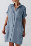 Solid Split Joint Turndown Collar Shirt Dresses