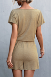 Solid Split Joint V Neck Straight Jumpsuits